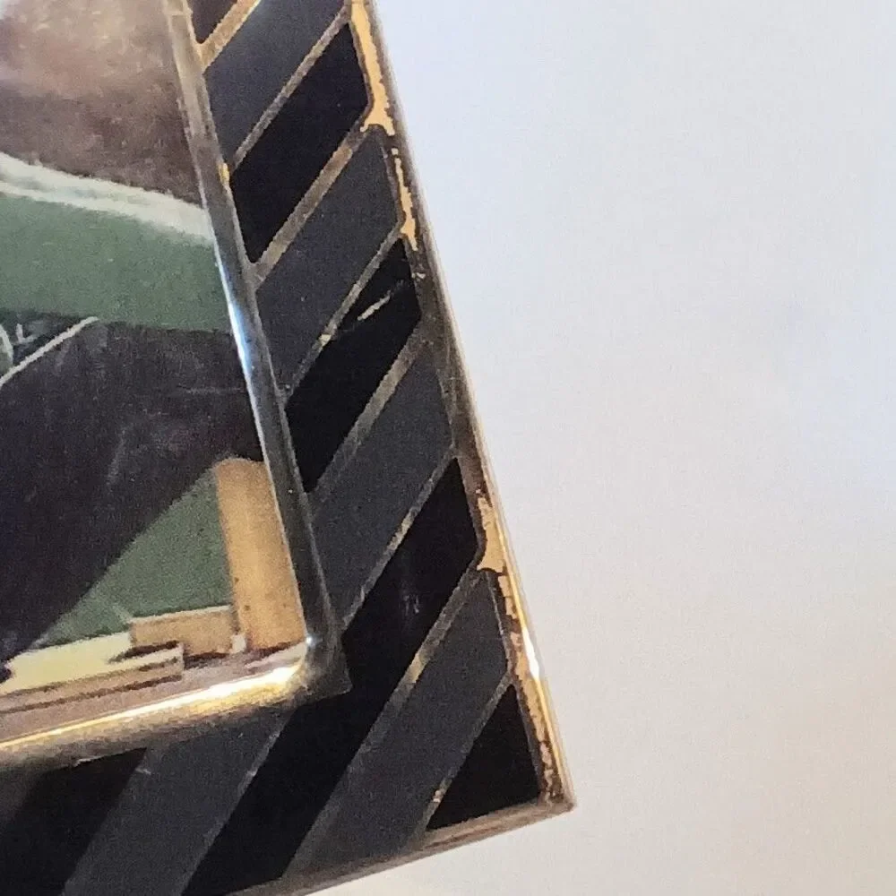 Vintage Pata Mini Rectangle Metal Picture Frames-Lot Of 2-Gold Black Stripe-